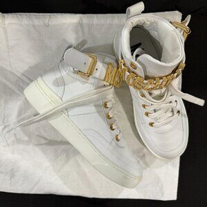 Moschino Logo White Leather High Top Sneakers